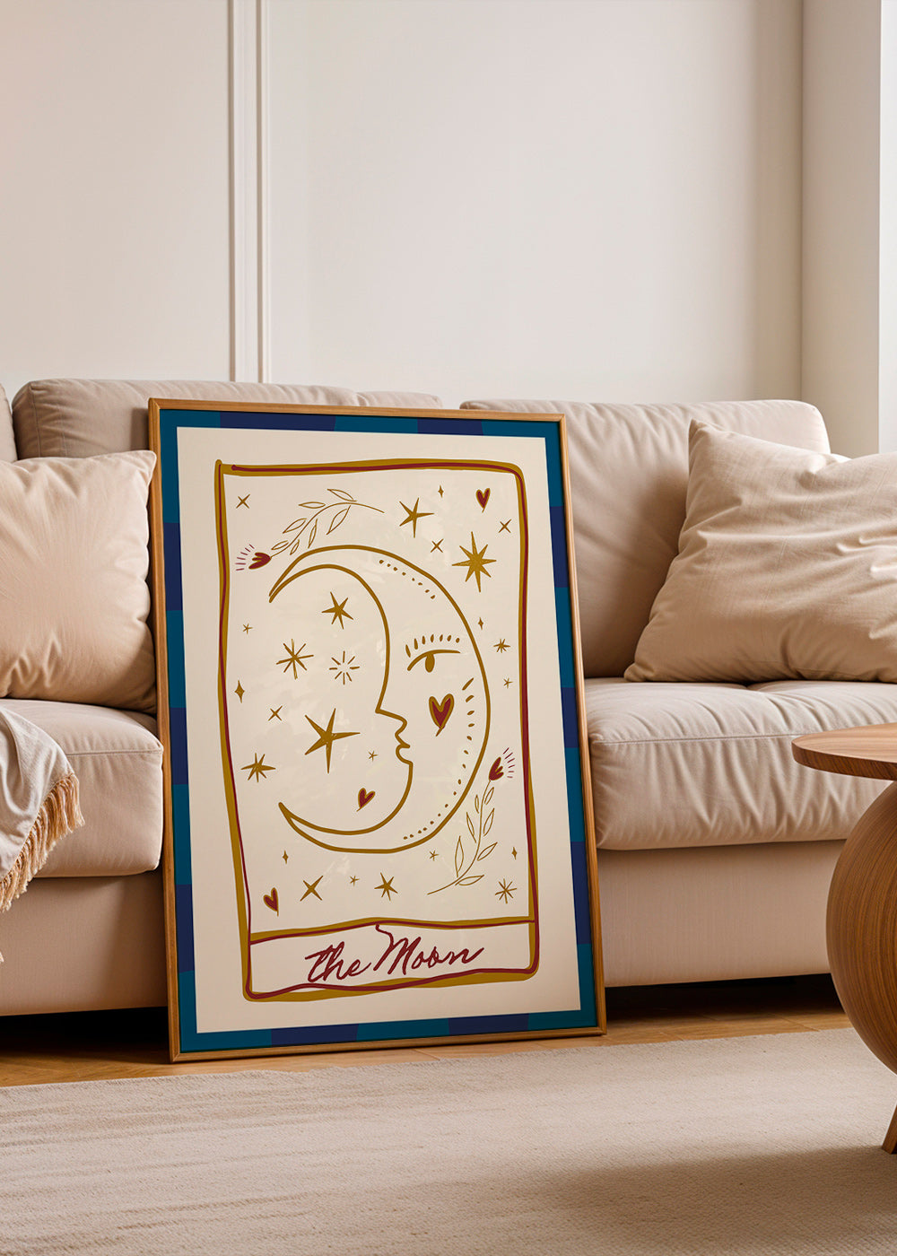 Illustration: moon face and scattered stars