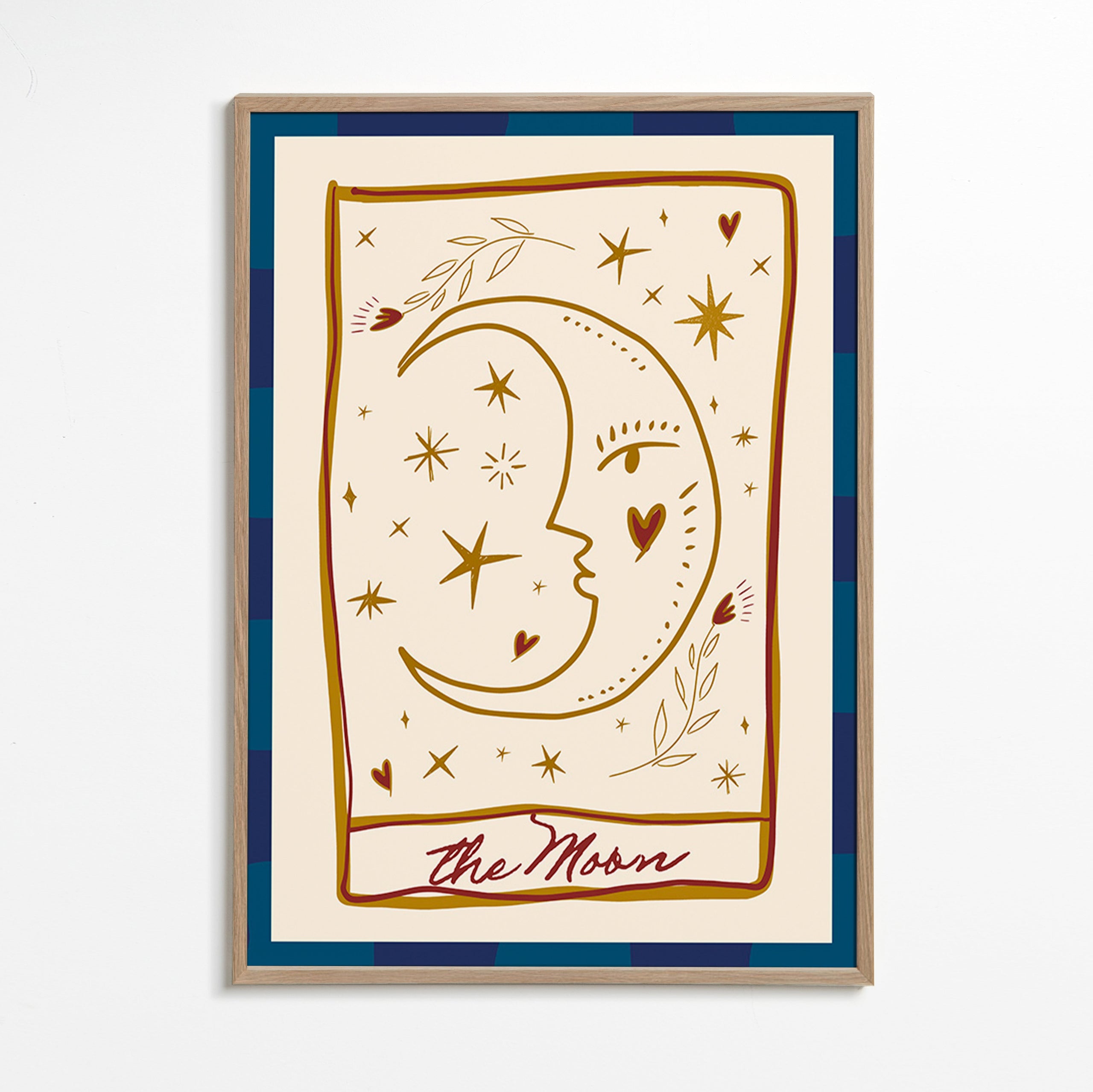 Illustration: moon face and scattered stars
