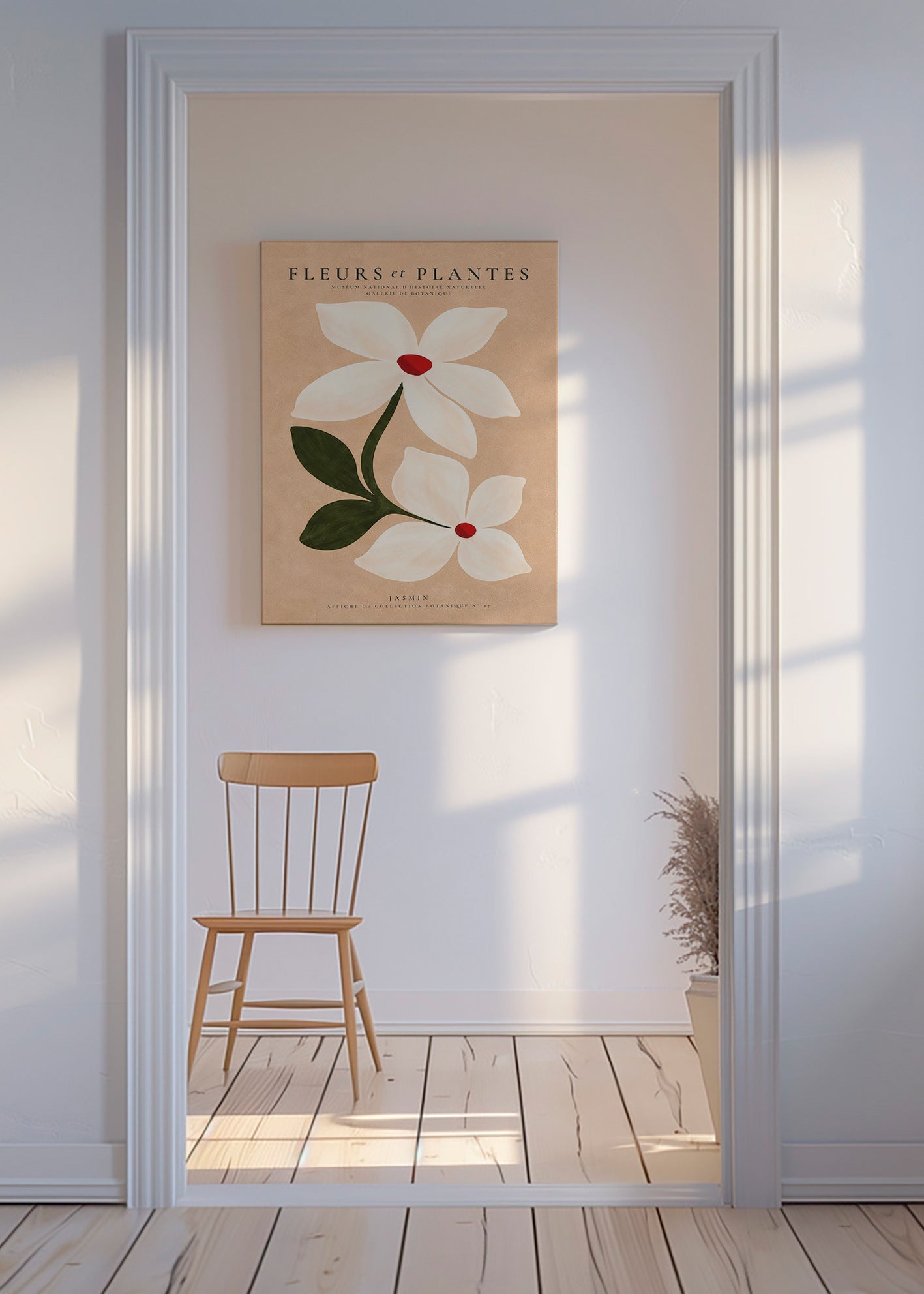 Botanical print jasmine on beige background