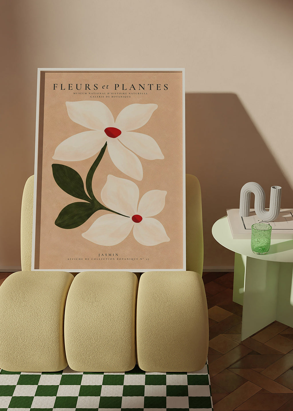 Botanical print jasmine on beige background