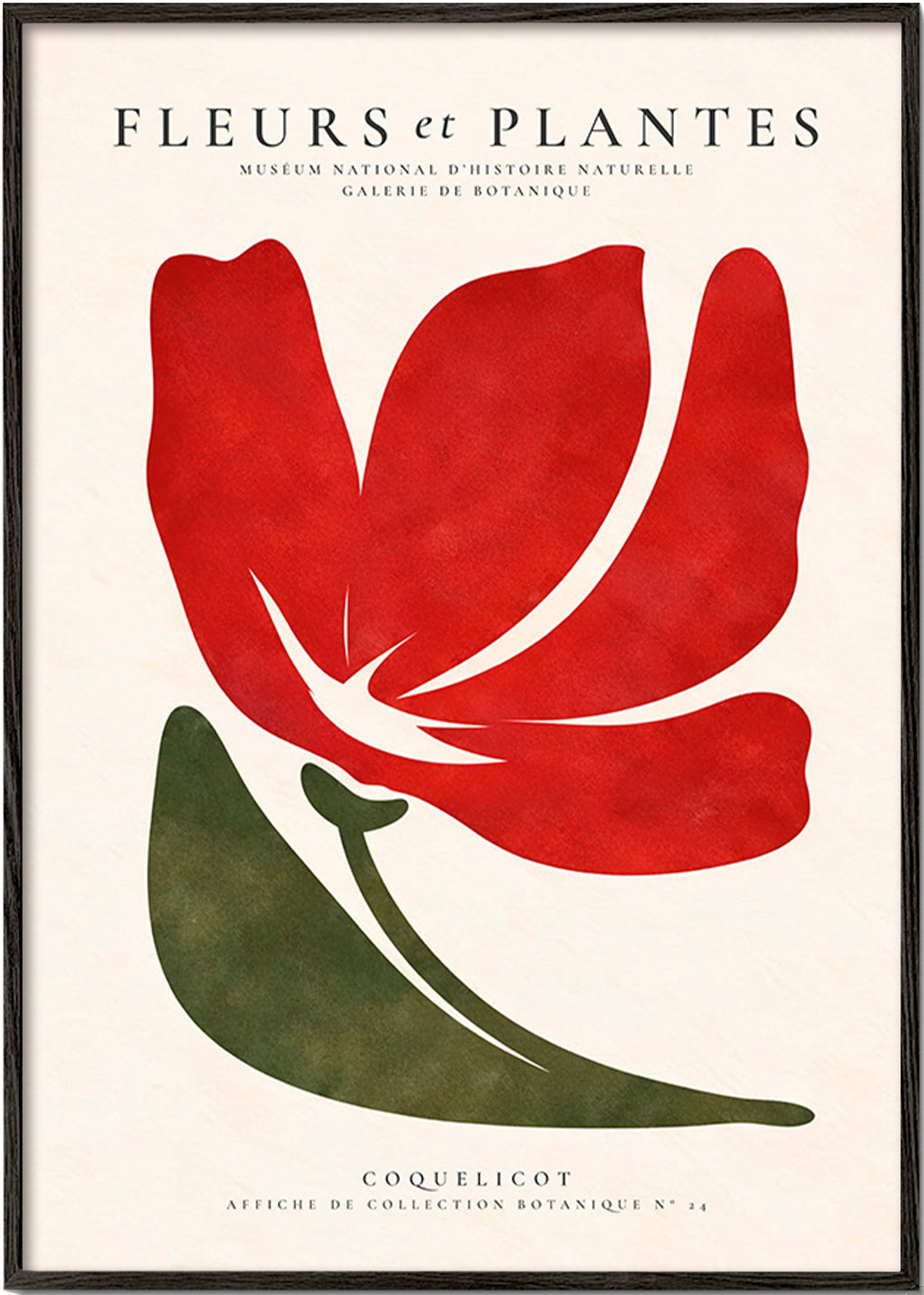 Botanical print featuring a stylized red poppy