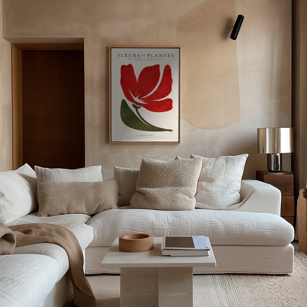 Botanical print featuring a stylized red poppy