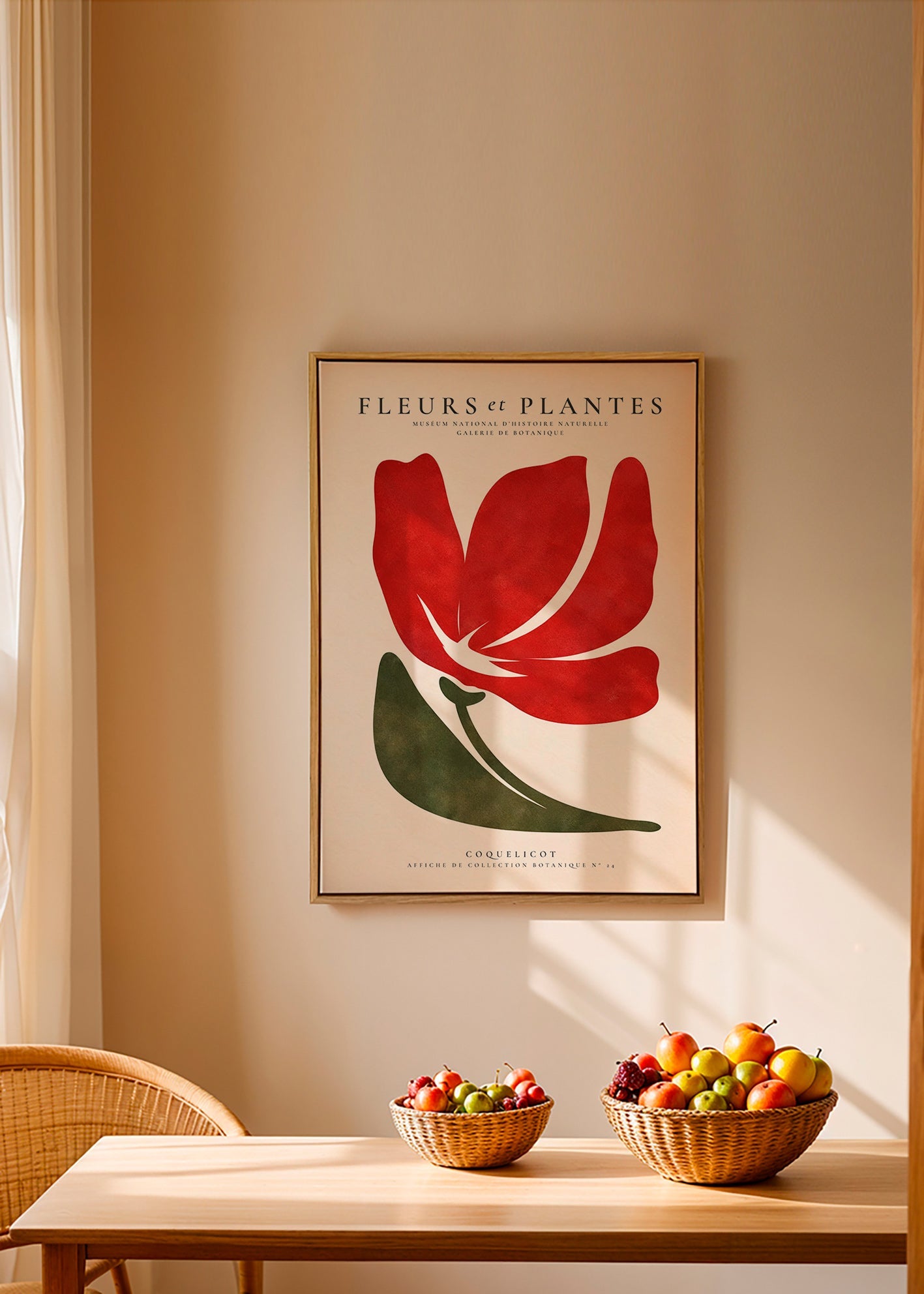 Botanical print featuring a stylized red poppy