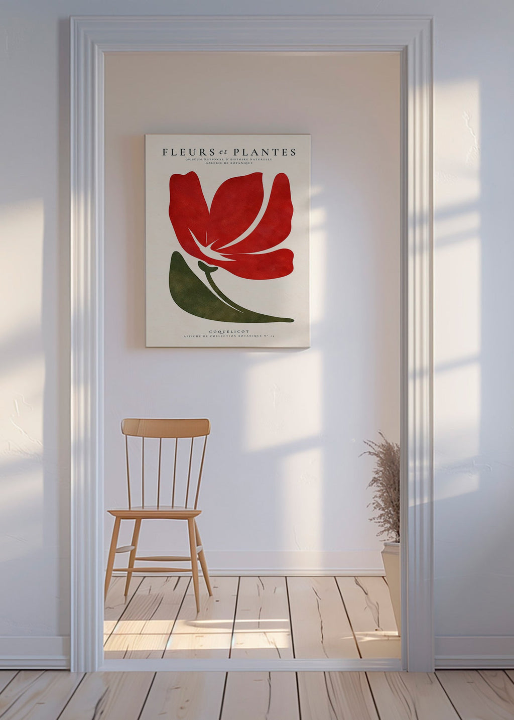 Botanical print featuring a stylized red poppy
