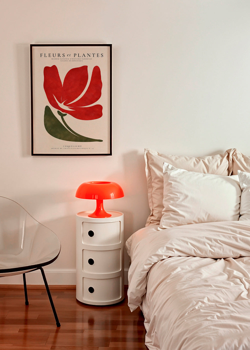 Botanical print featuring a stylized red poppy
