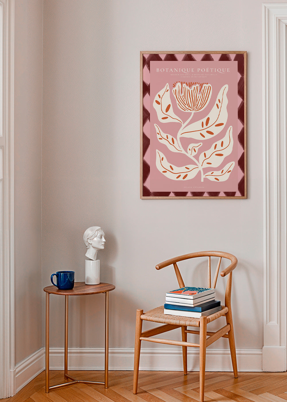 Botanical print with stylized rose flower