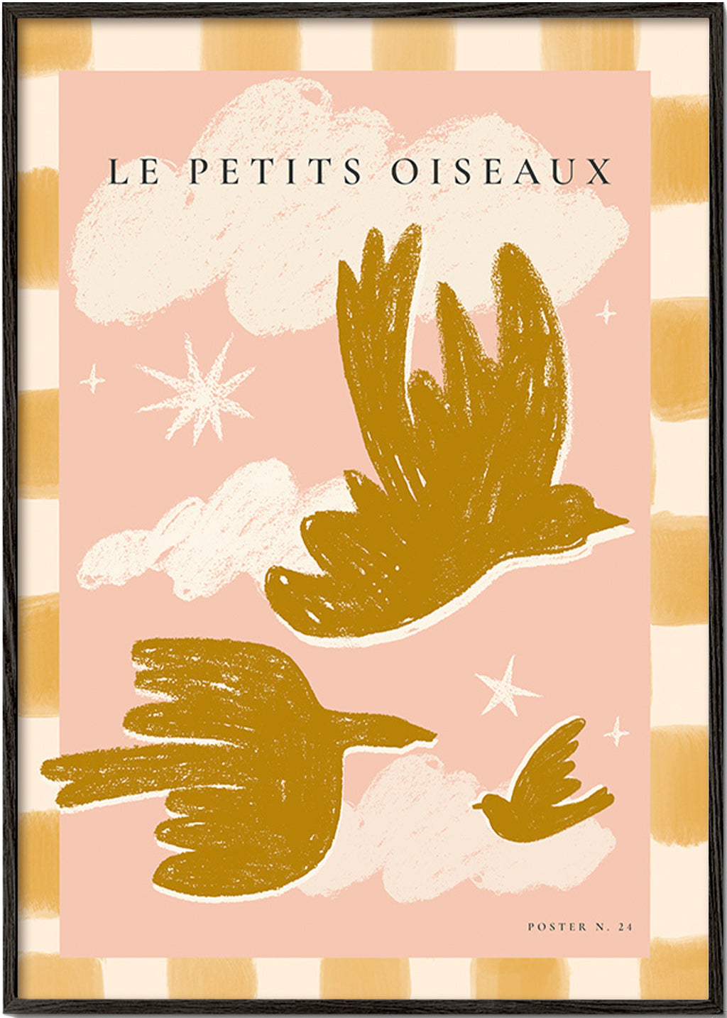 Golden birds illustration on pink