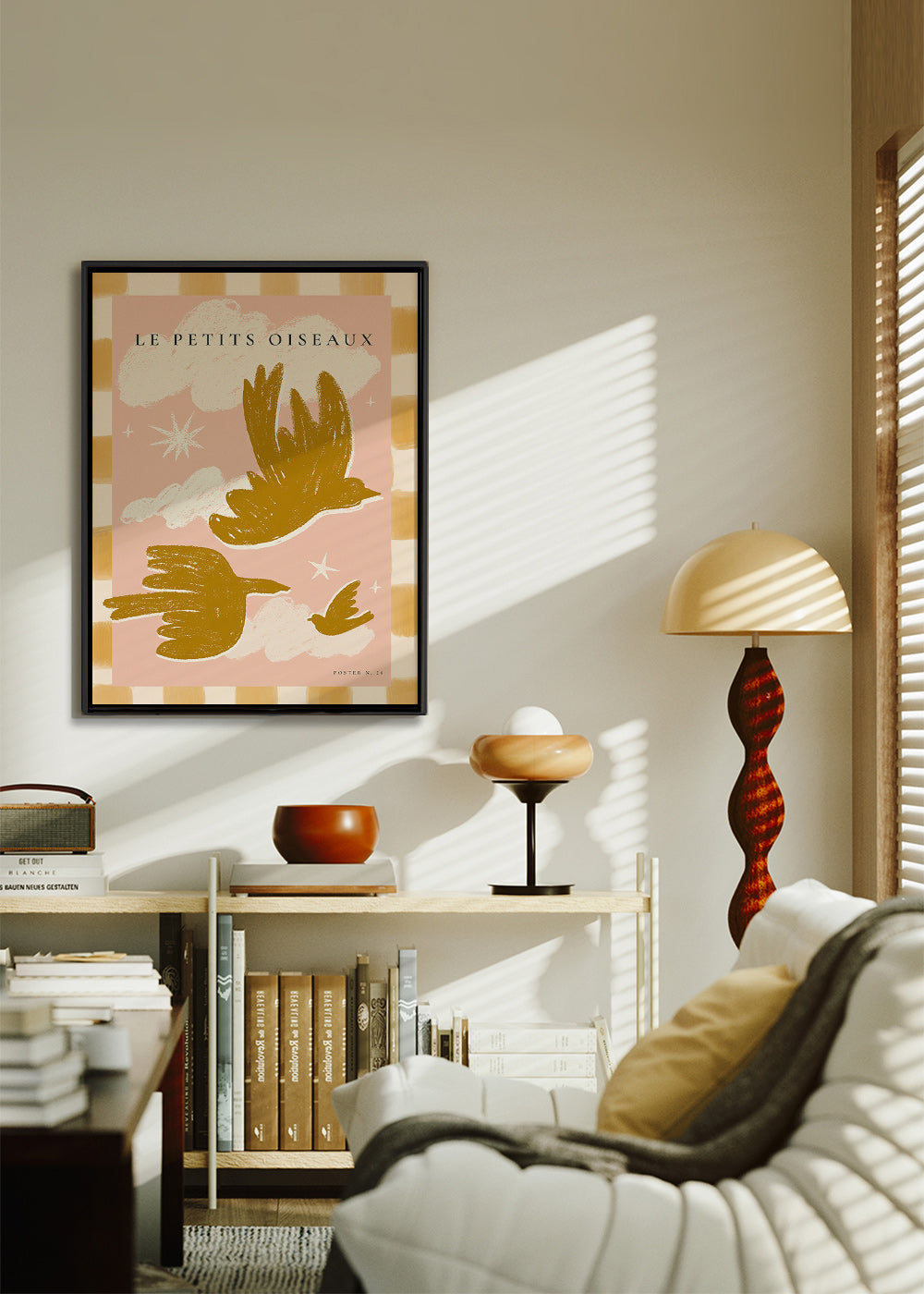 Golden birds illustration on pink