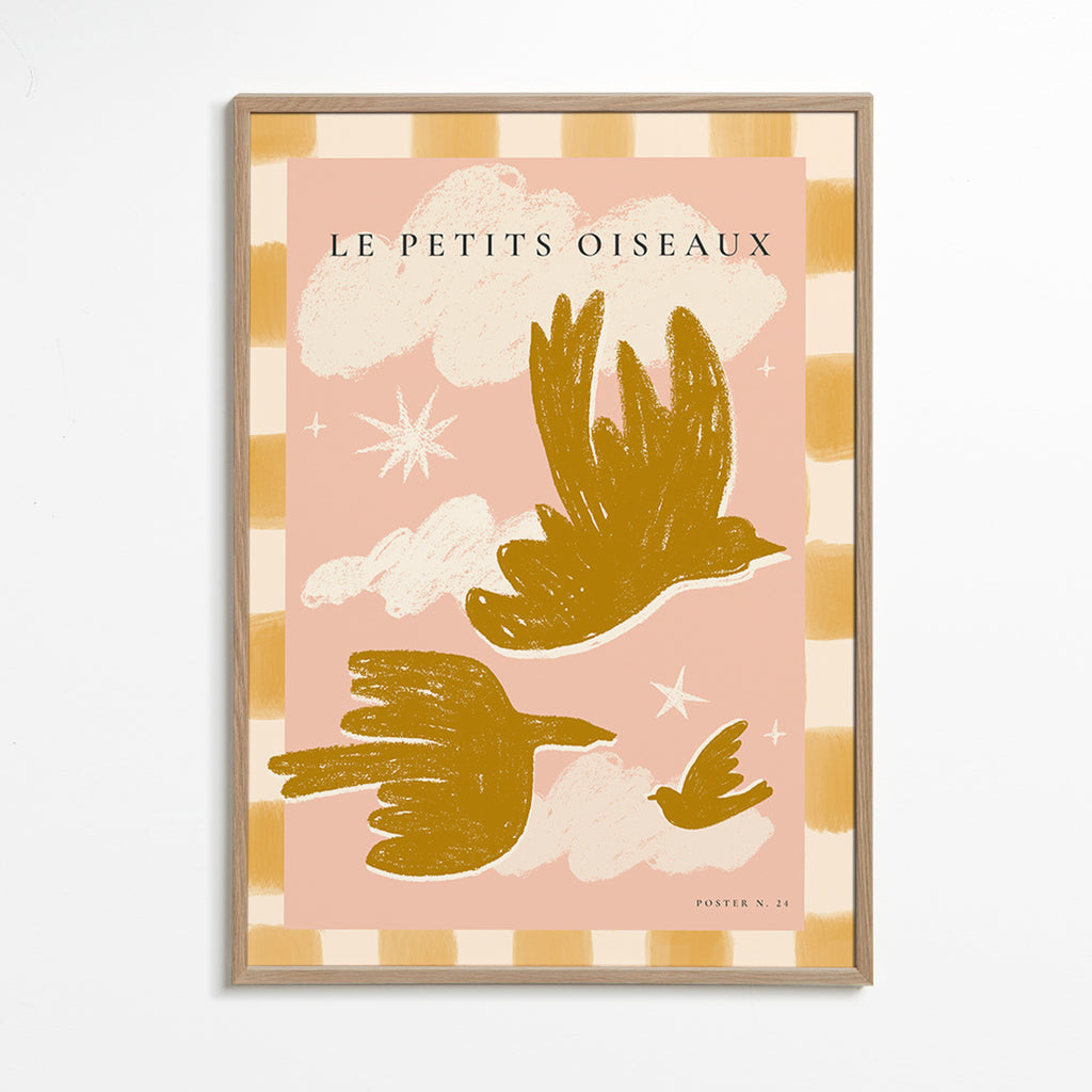 Golden birds illustration on pink