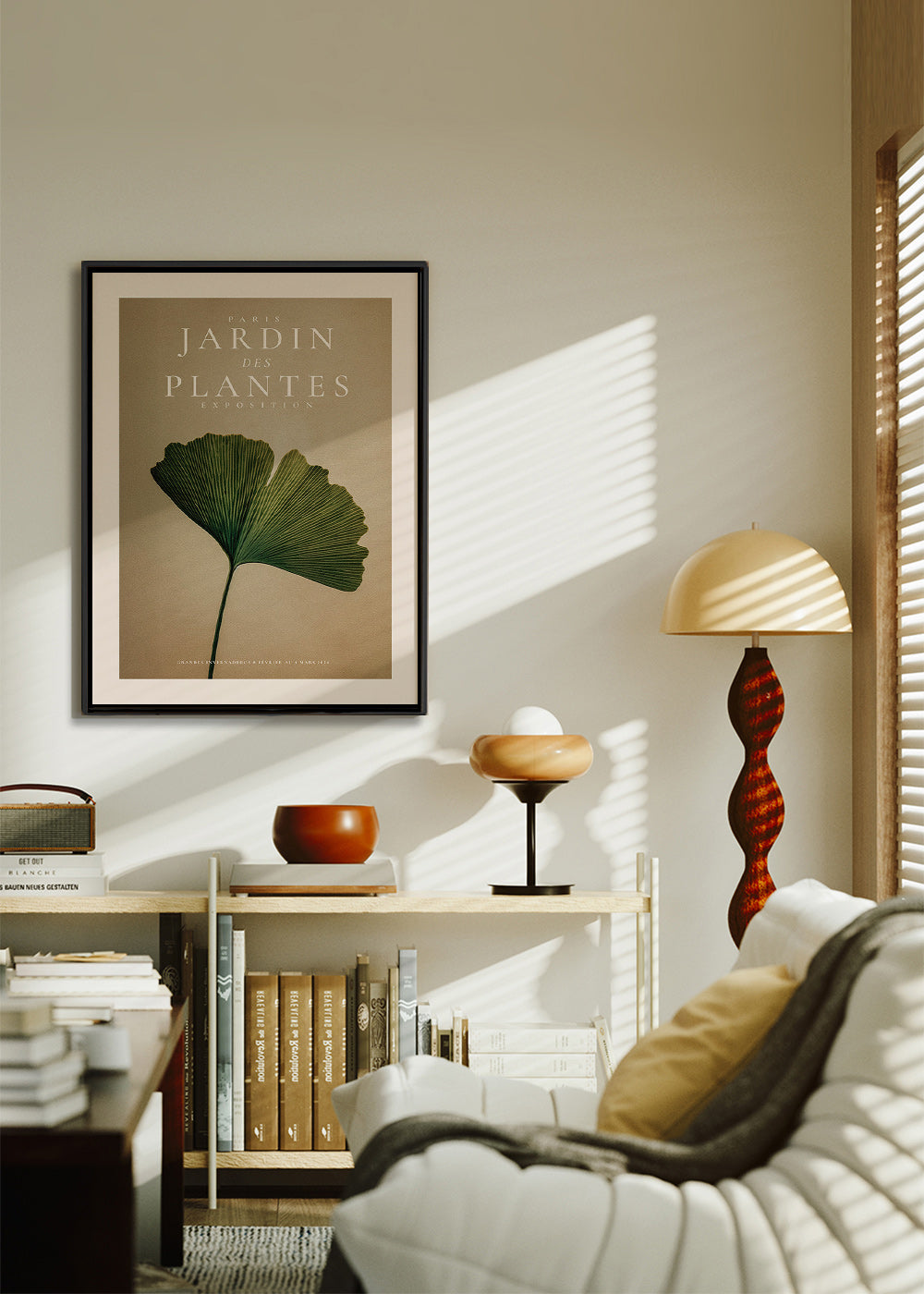 Botanical print featuring a ginkgo leaf and classic typography
