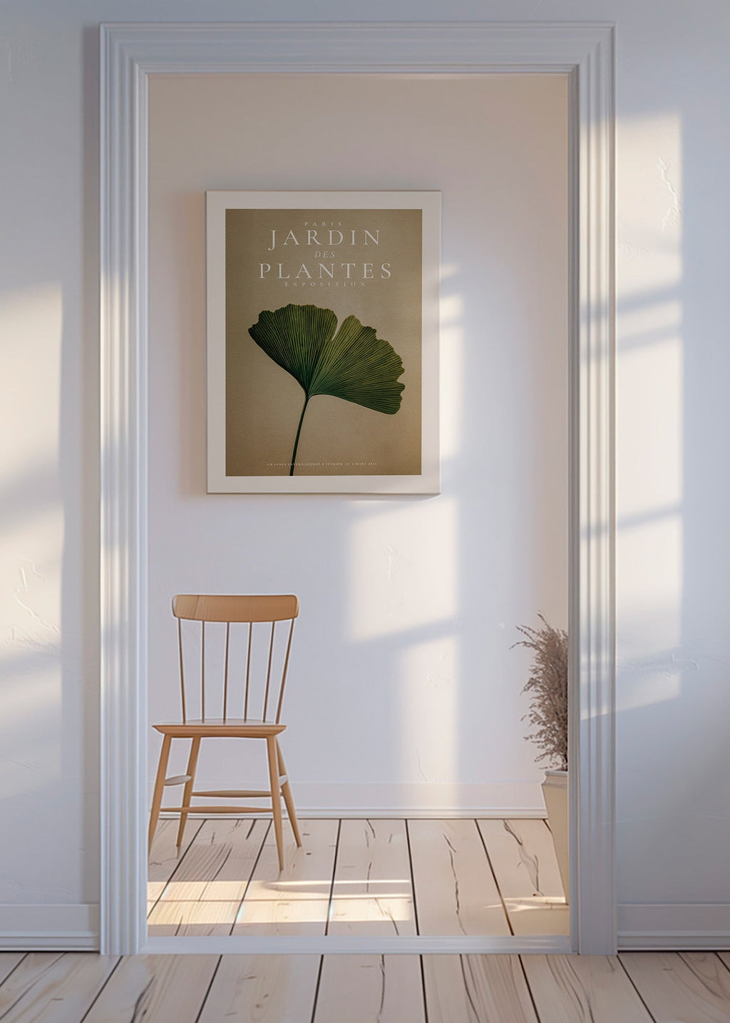 Botanical print featuring a ginkgo leaf and classic typography