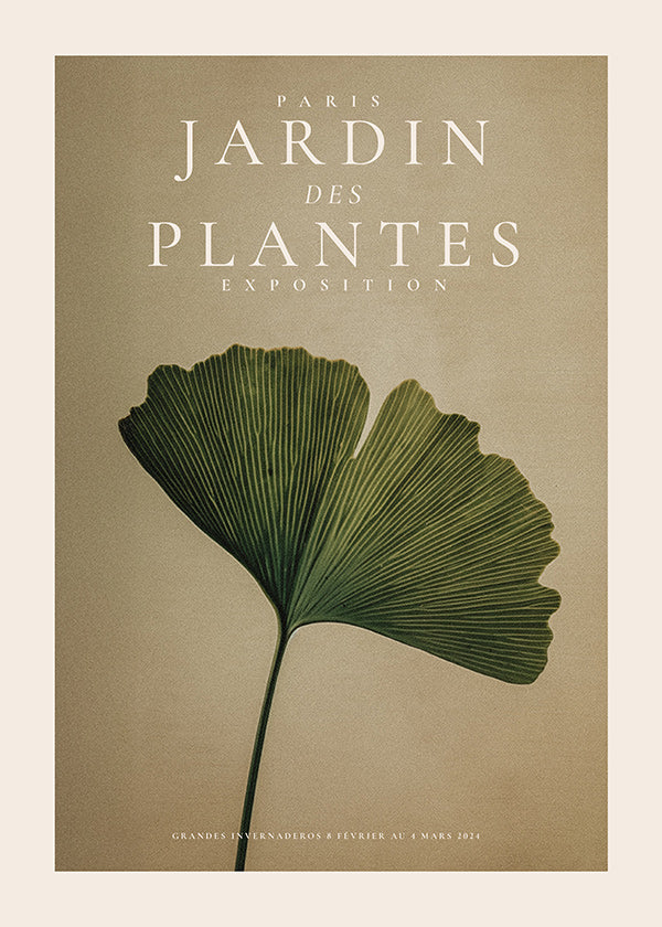 Botanical print featuring a ginkgo leaf and classic typography