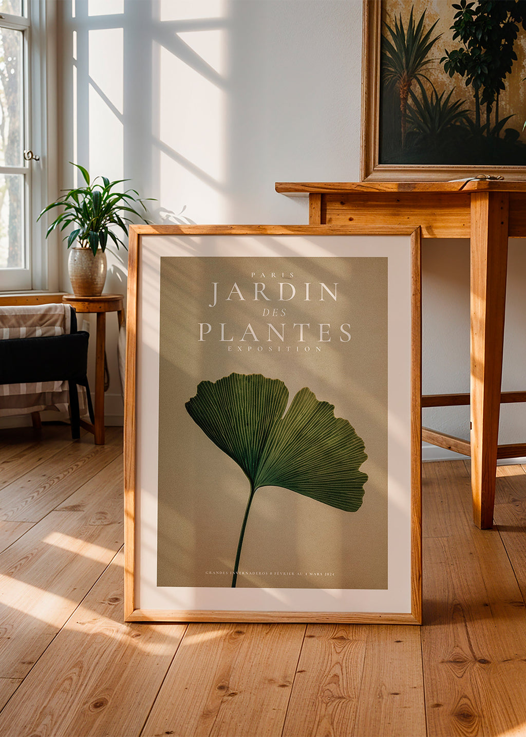 Botanical print featuring a ginkgo leaf and classic typography