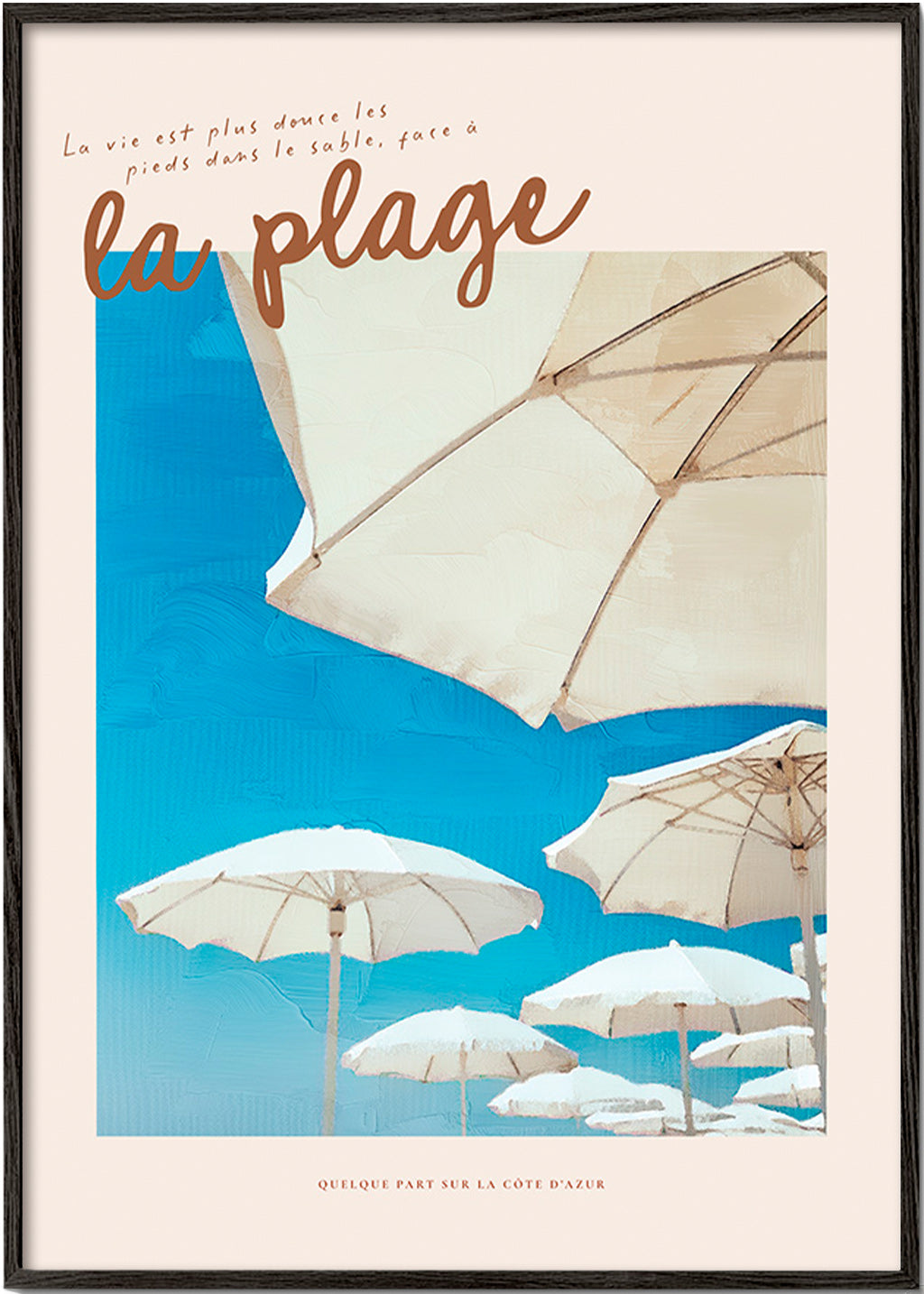 Coastal landscape art with parasols
