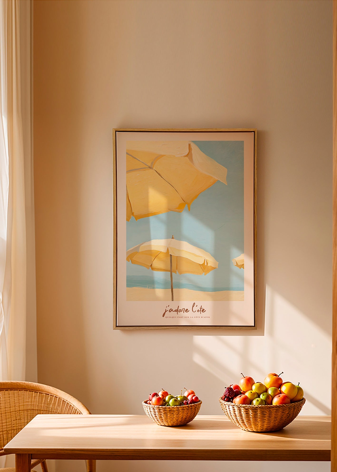 Landscape art with yellow parasols