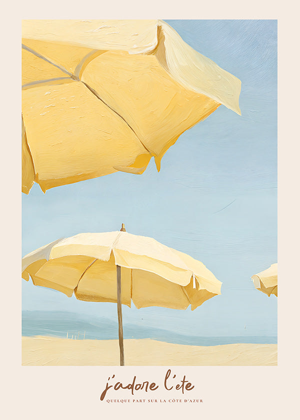 Landscape art with yellow parasols