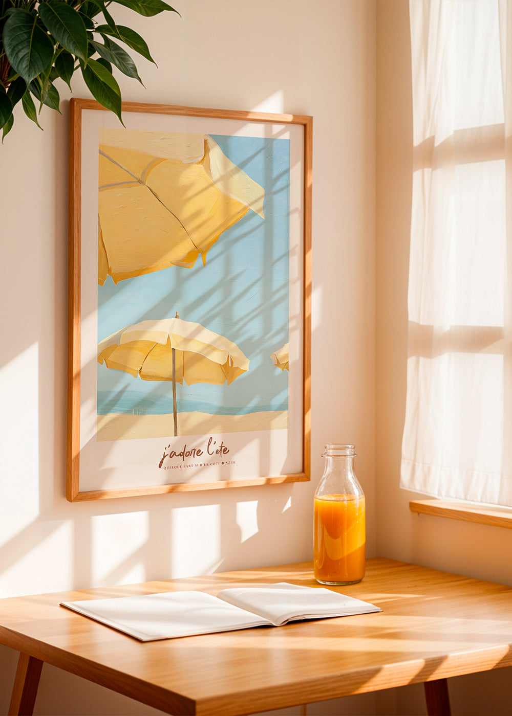 Landscape art with yellow parasols
