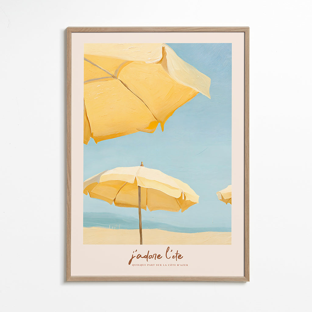 Landscape art with yellow parasols