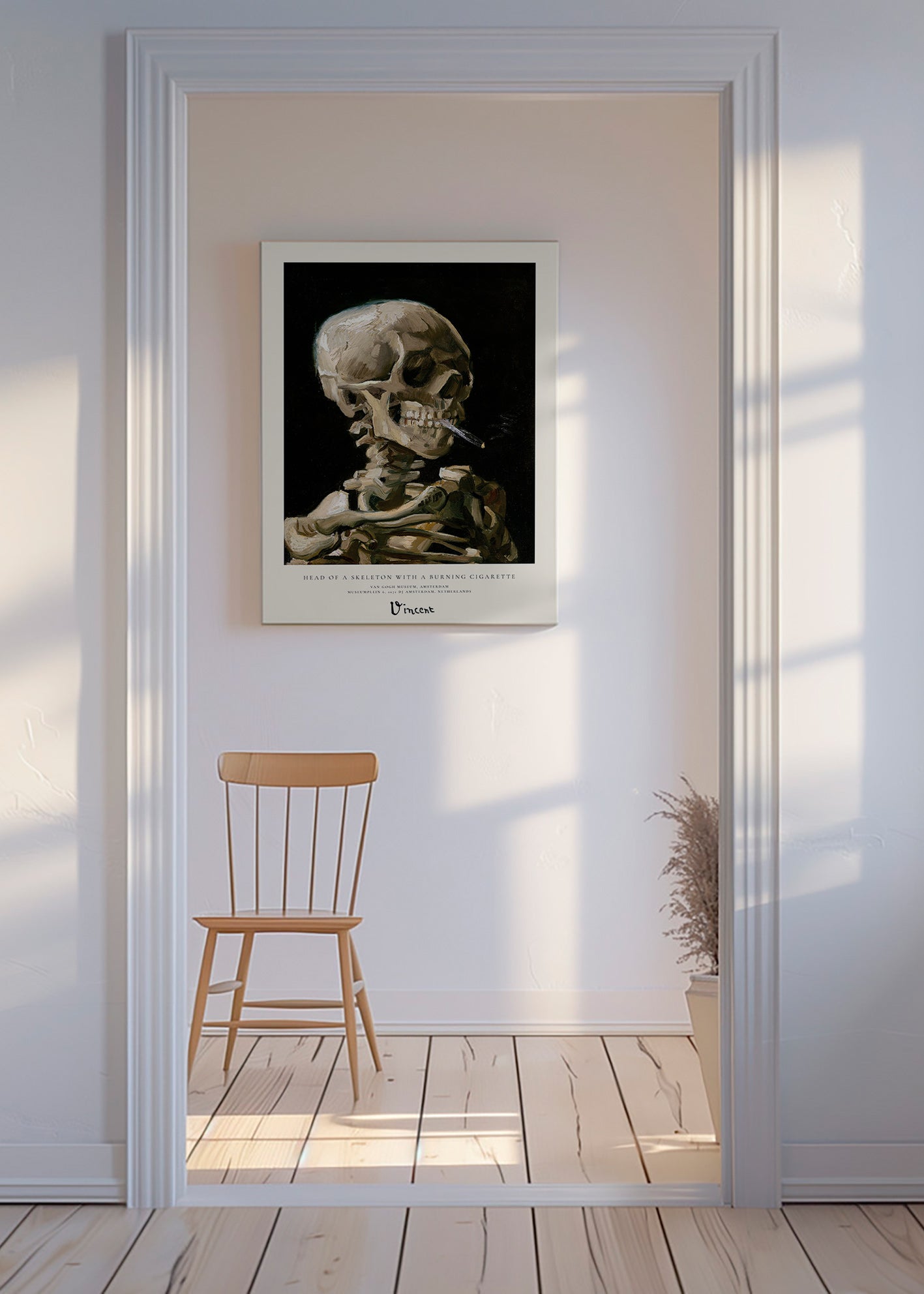 Vintage skull with burning cigarette