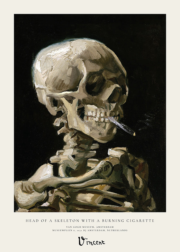 Vintage skull with burning cigarette