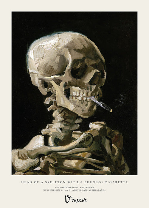 Vintage skull with burning cigarette