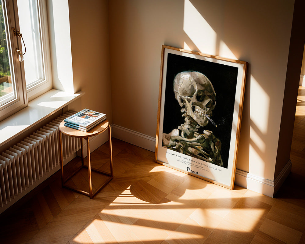 Vintage skull with burning cigarette
