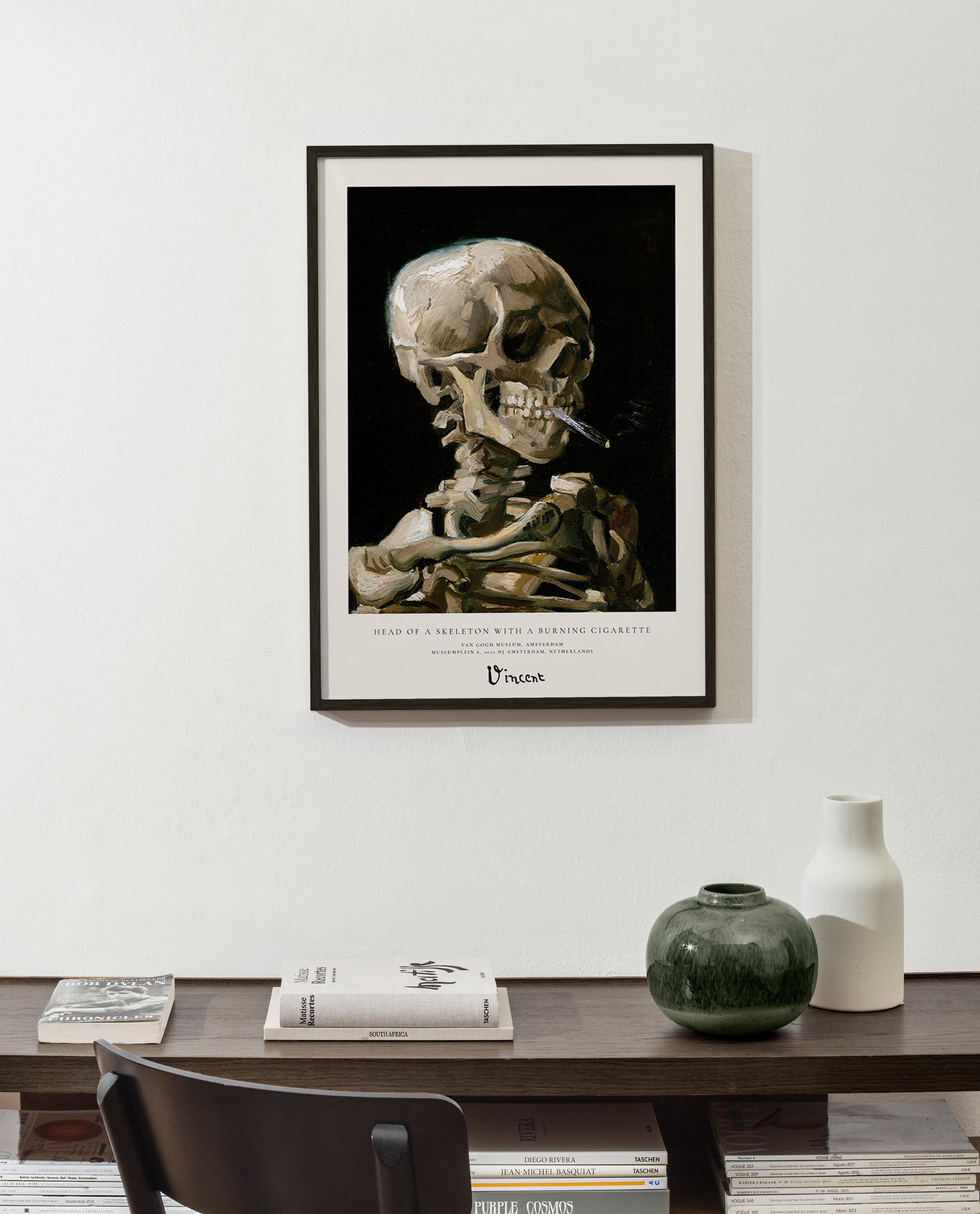 Vintage skull with burning cigarette