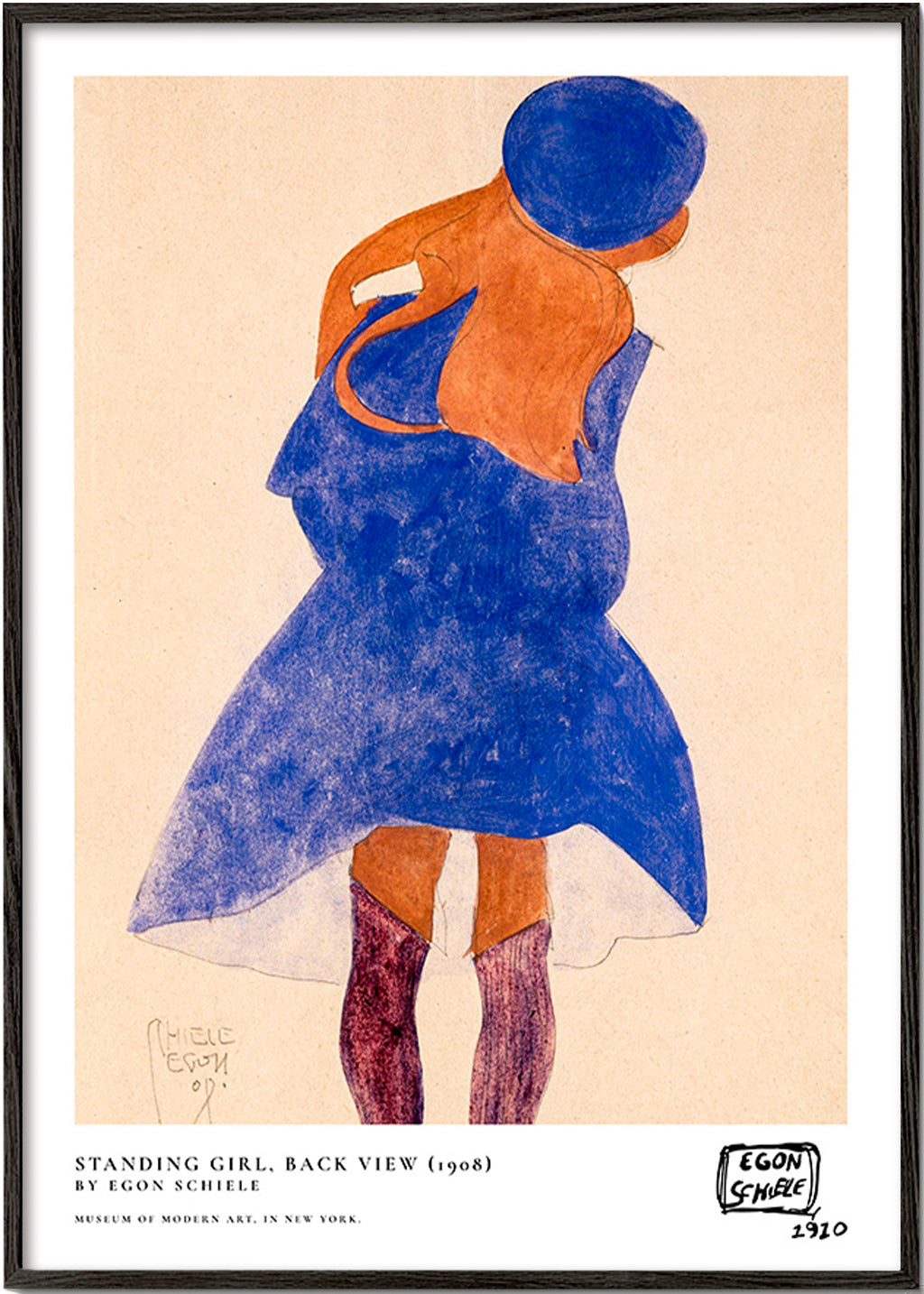 Illustration: female figure back view in blue