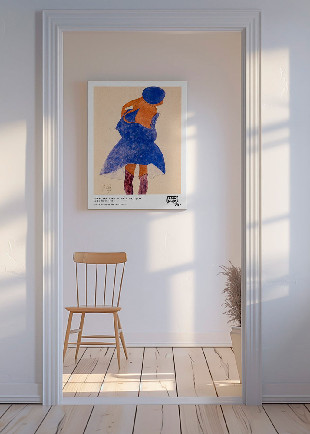 Illustration: female figure back view in blue