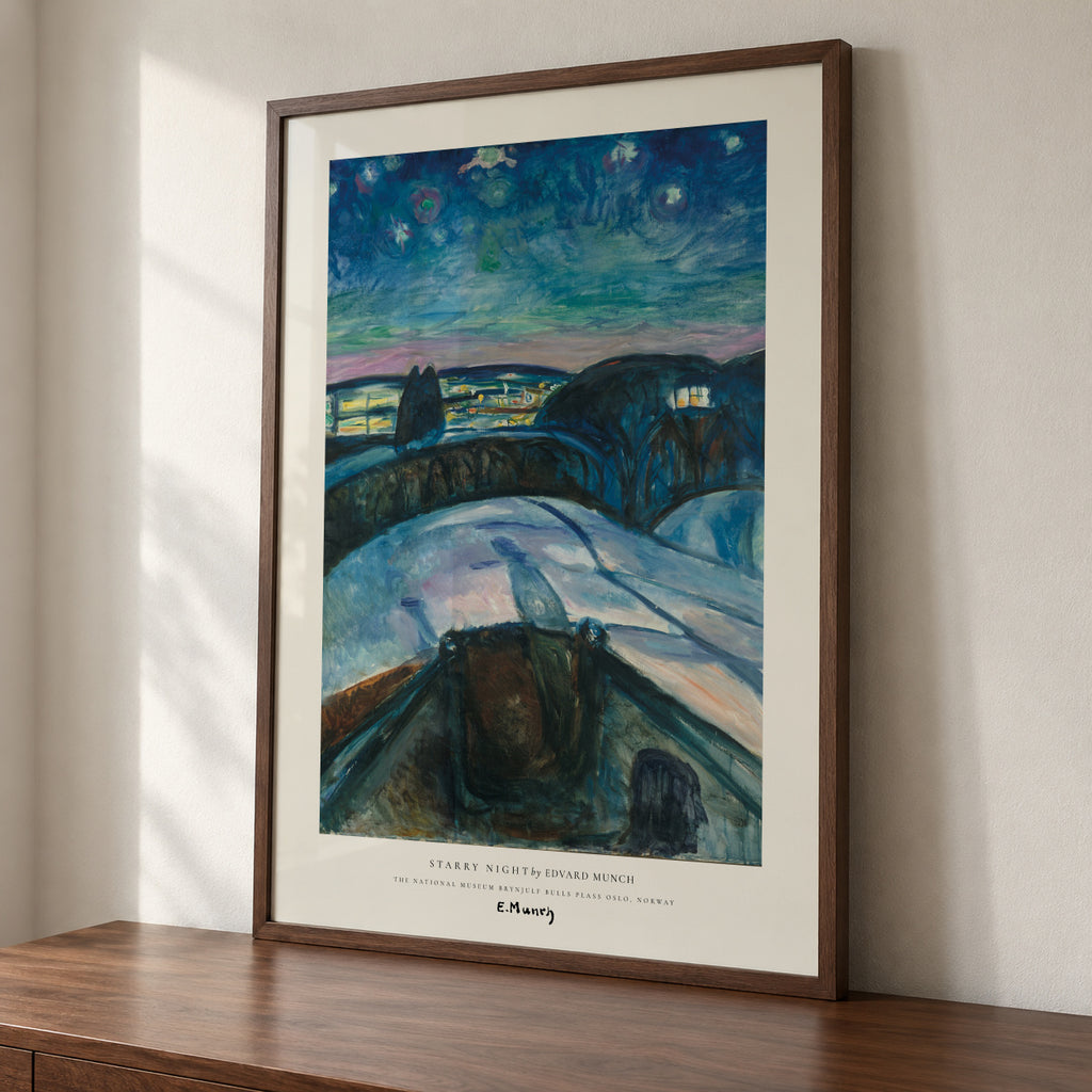 Starry Night by Edvard Munch - Framed poster detail