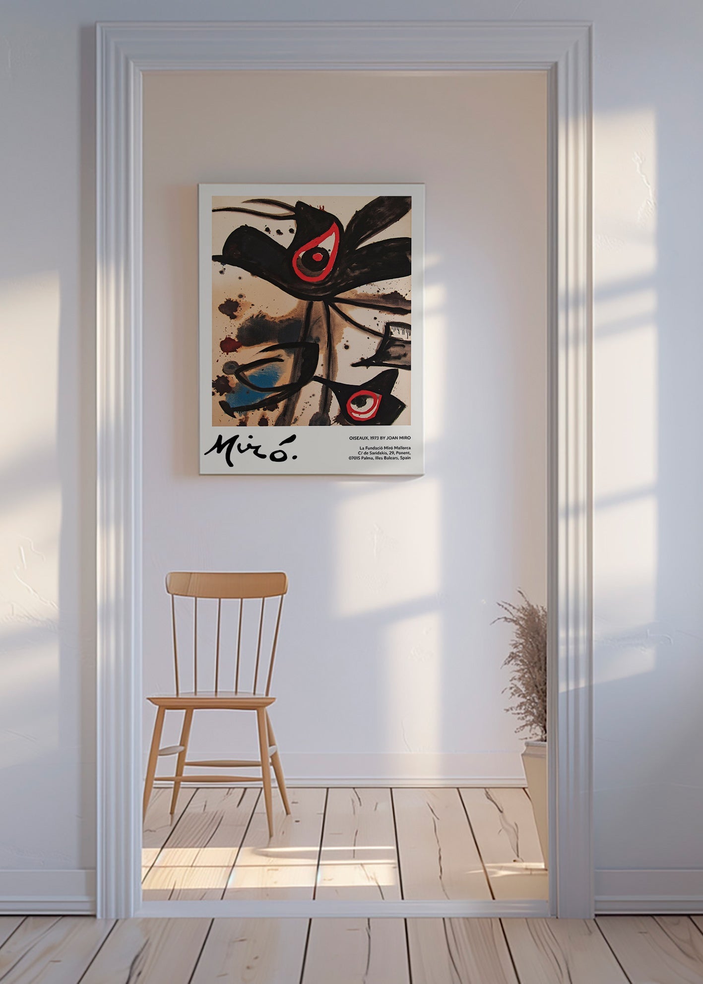 Abstract artwork with black bird motifs
