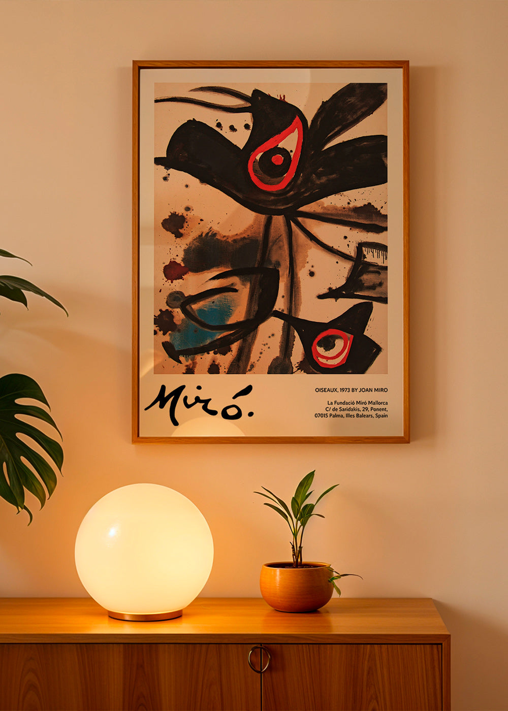 Abstract artwork with black bird motifs