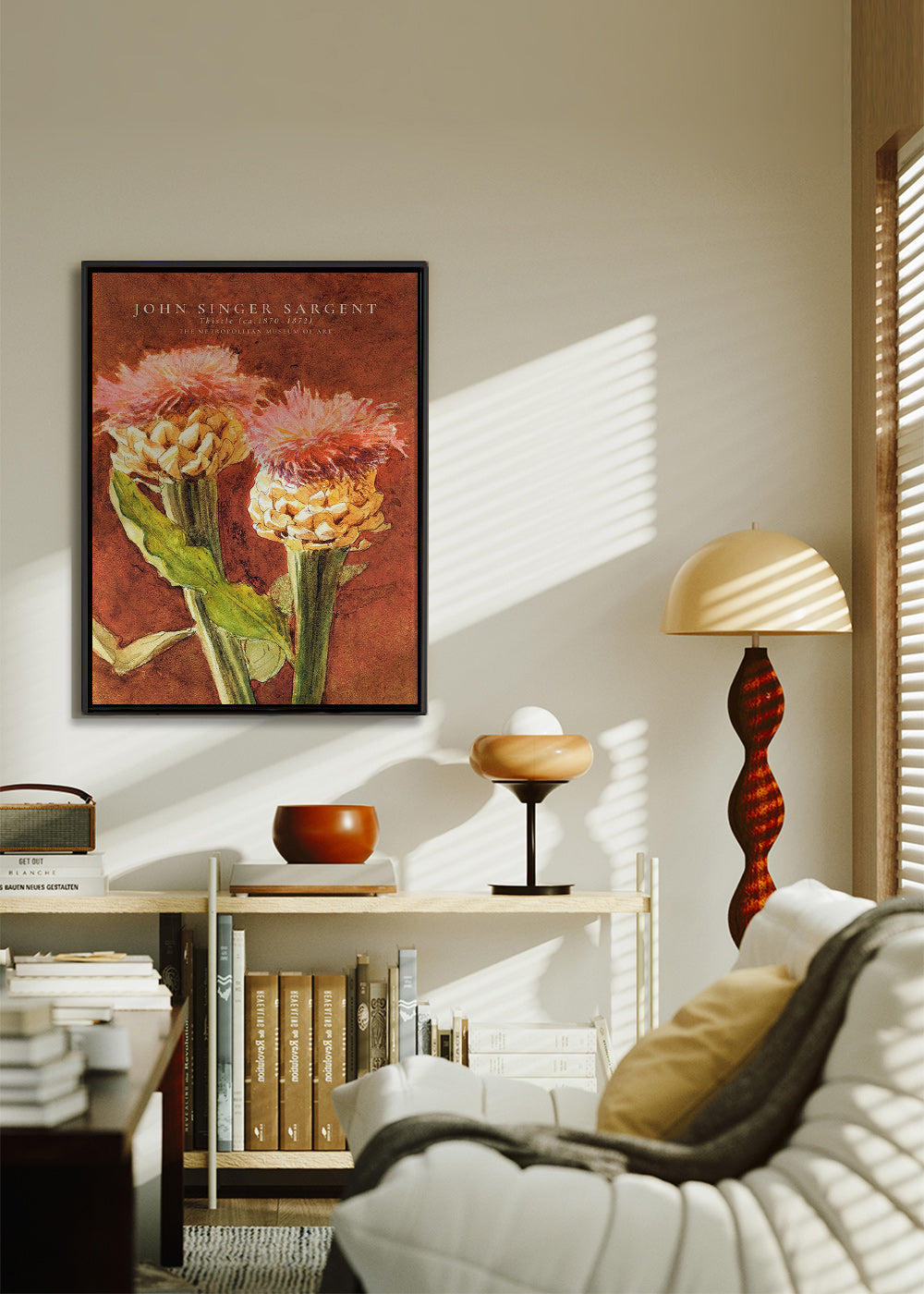 Botanical print: pink thistles