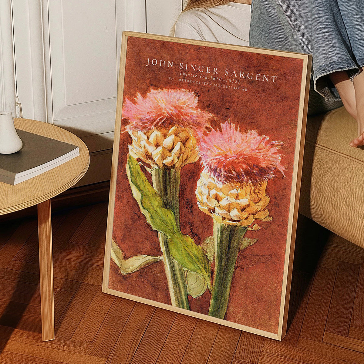 Botanical print: pink thistles
