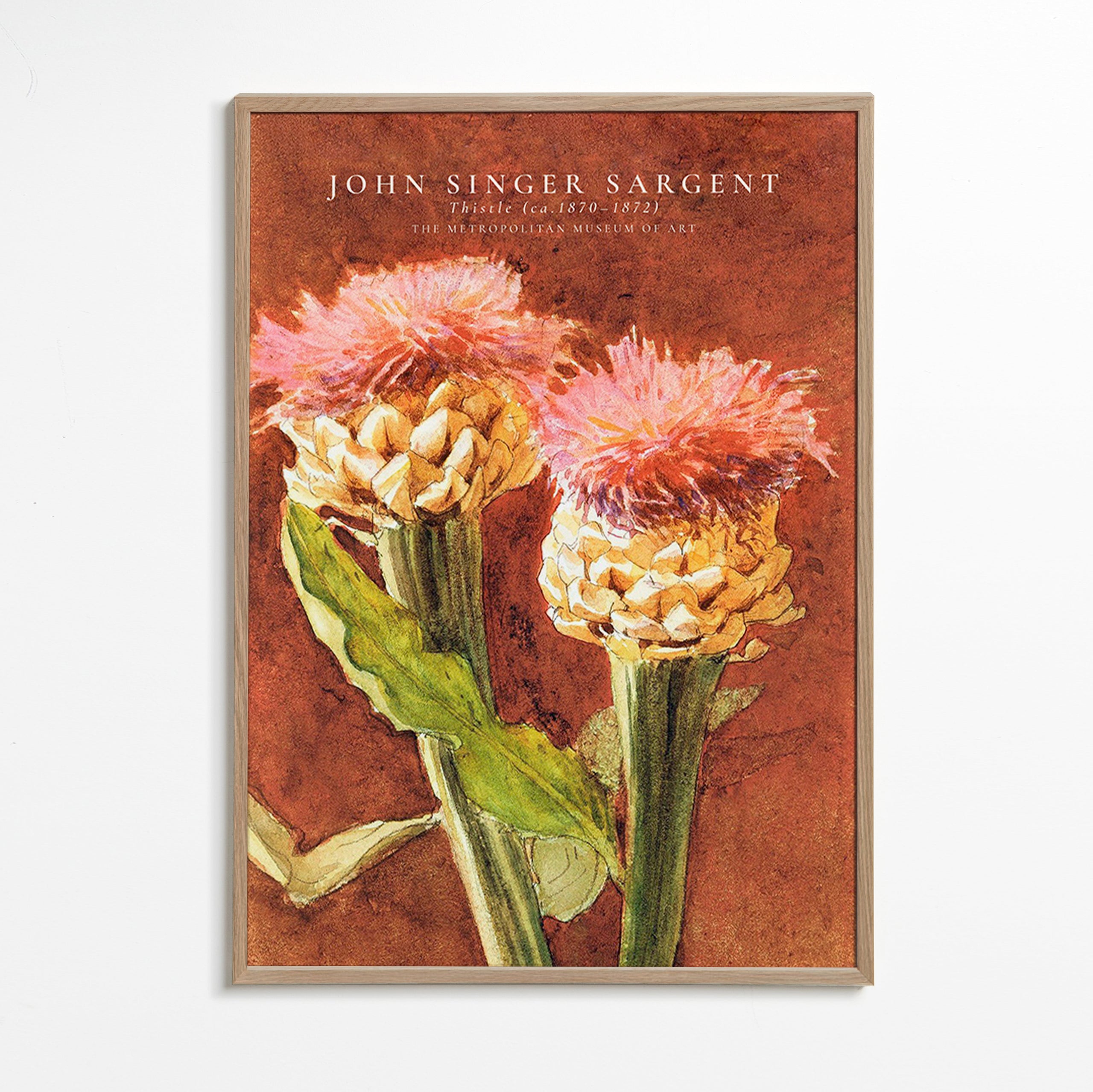 Botanical print: pink thistles