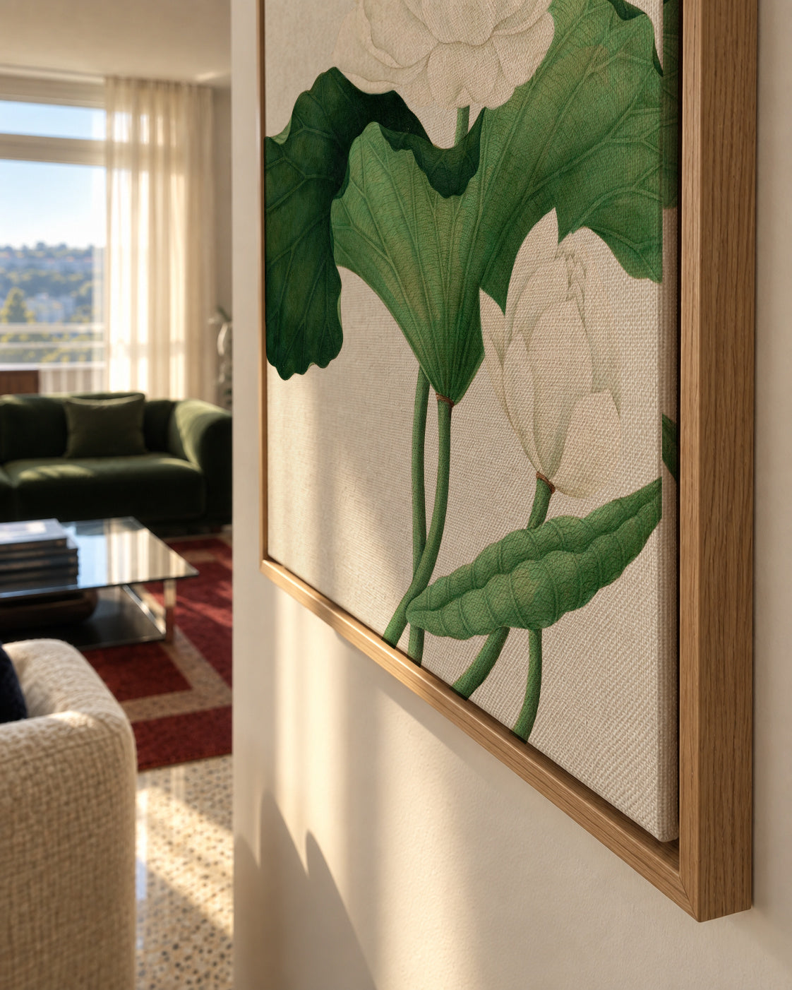 White Lotus Flower - Framed canvas detail