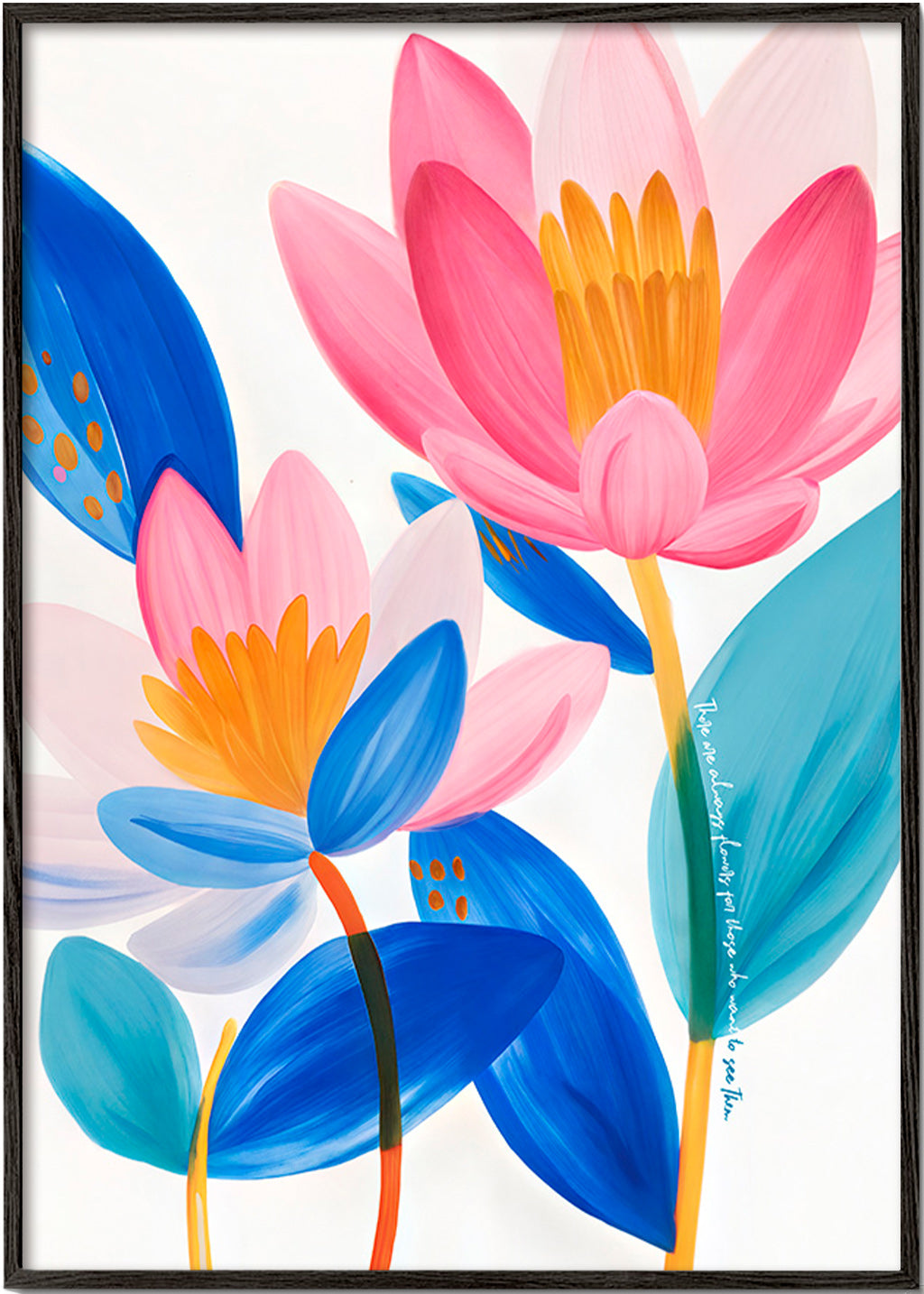 Botanical print pink and blue blooms