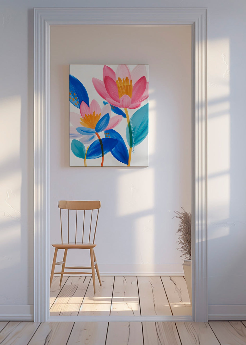 Botanical print pink and blue blooms