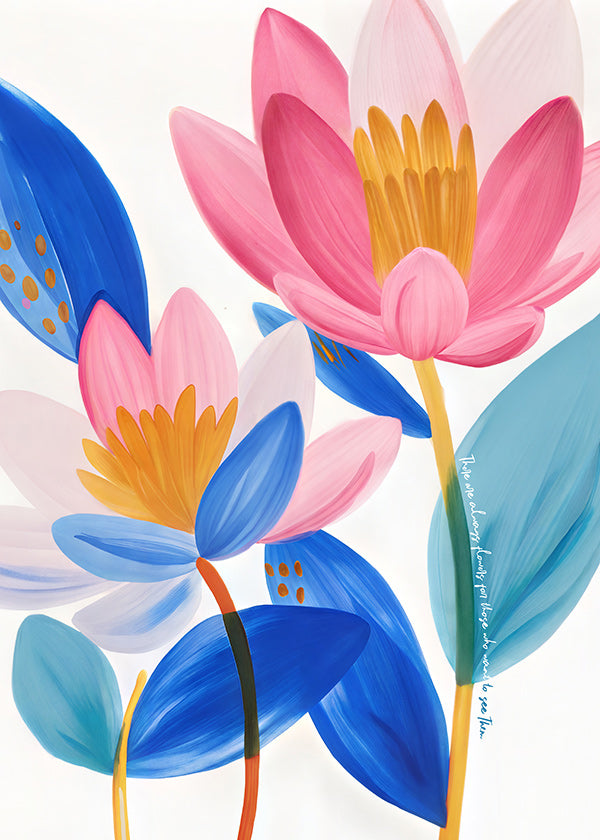 Botanical print pink and blue blooms