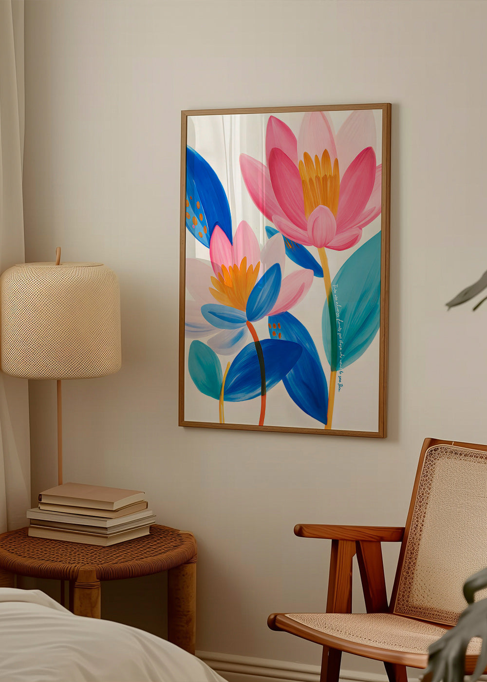 Botanical print pink and blue blooms