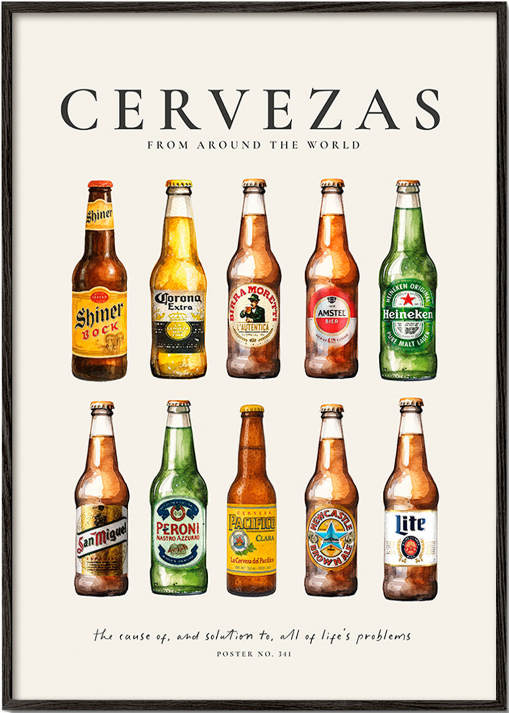 Kitchen art — Classic beer bottles grid