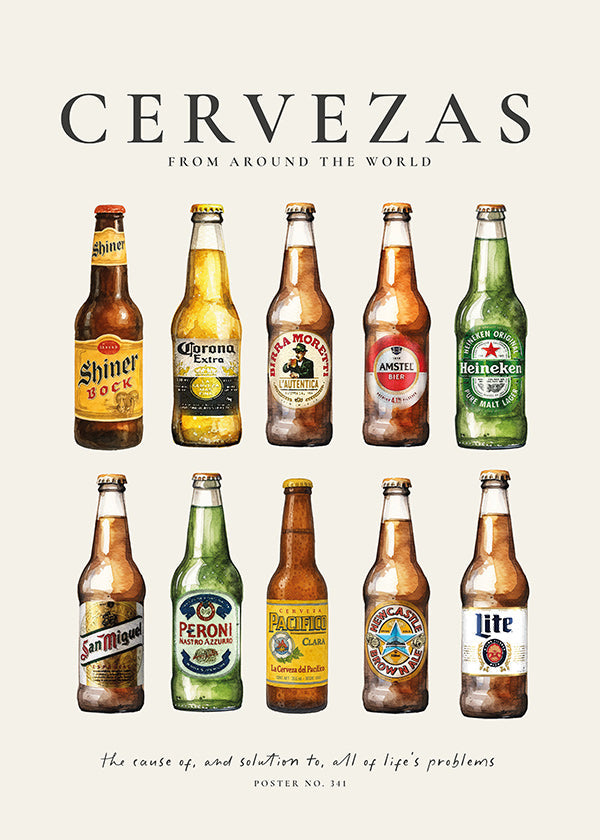 Kitchen art — Classic beer bottles grid