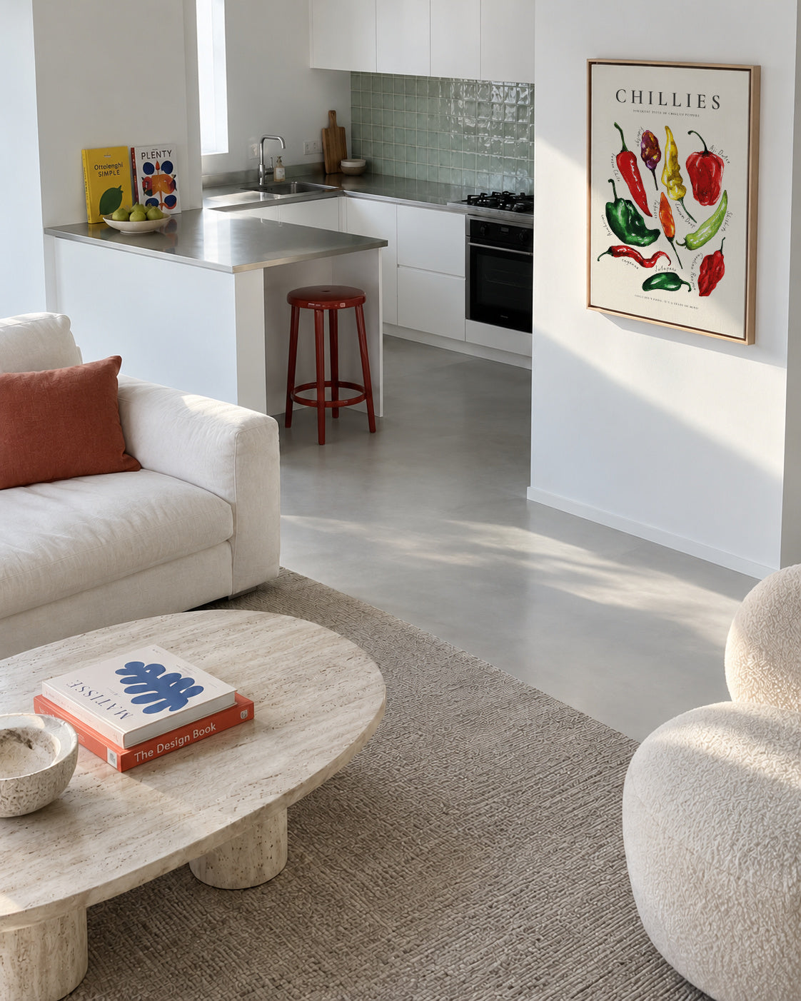 Chillies - Framed canvas in an interior