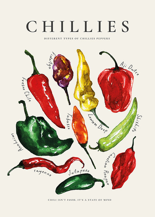 Kitchen art Chillies watercolor peppers