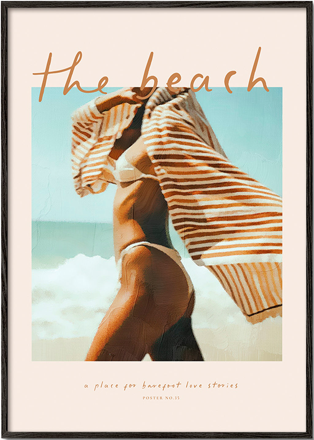 Landscape art: beach figure with striped towel