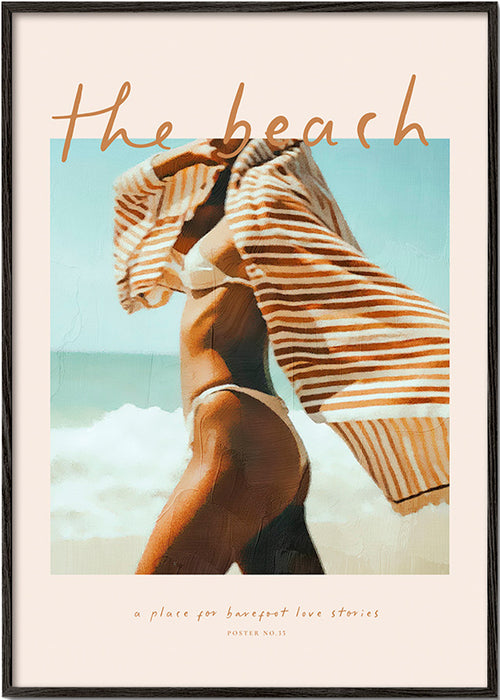 Landscape art: beach figure with striped towel