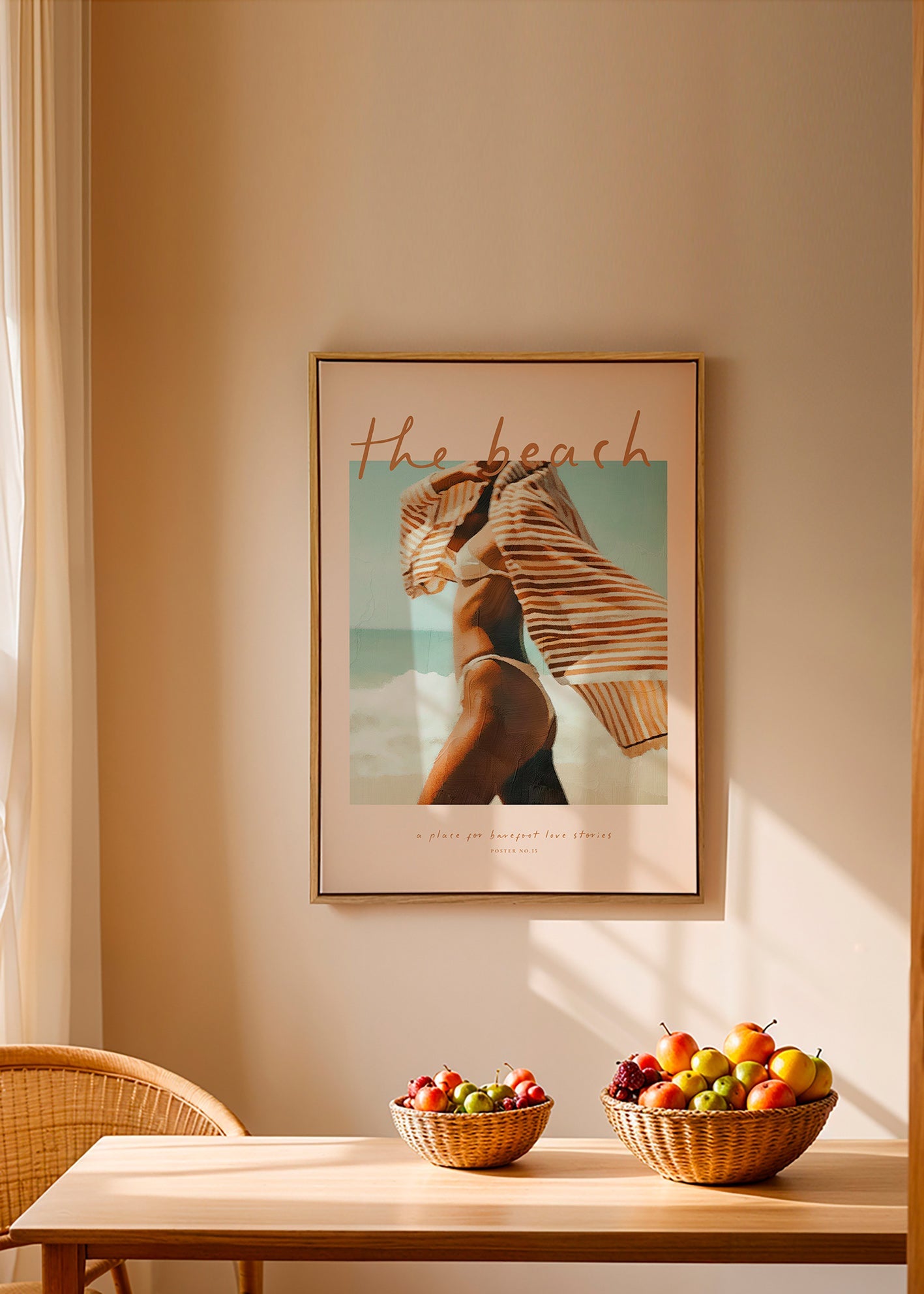 Landscape art: beach figure with striped towel