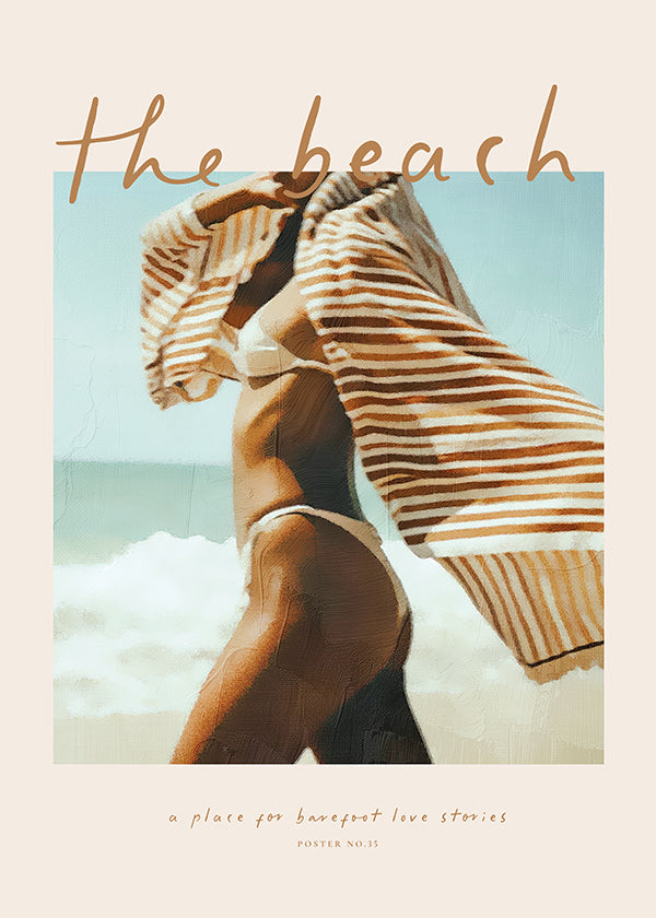 Landscape art: beach figure with striped towel