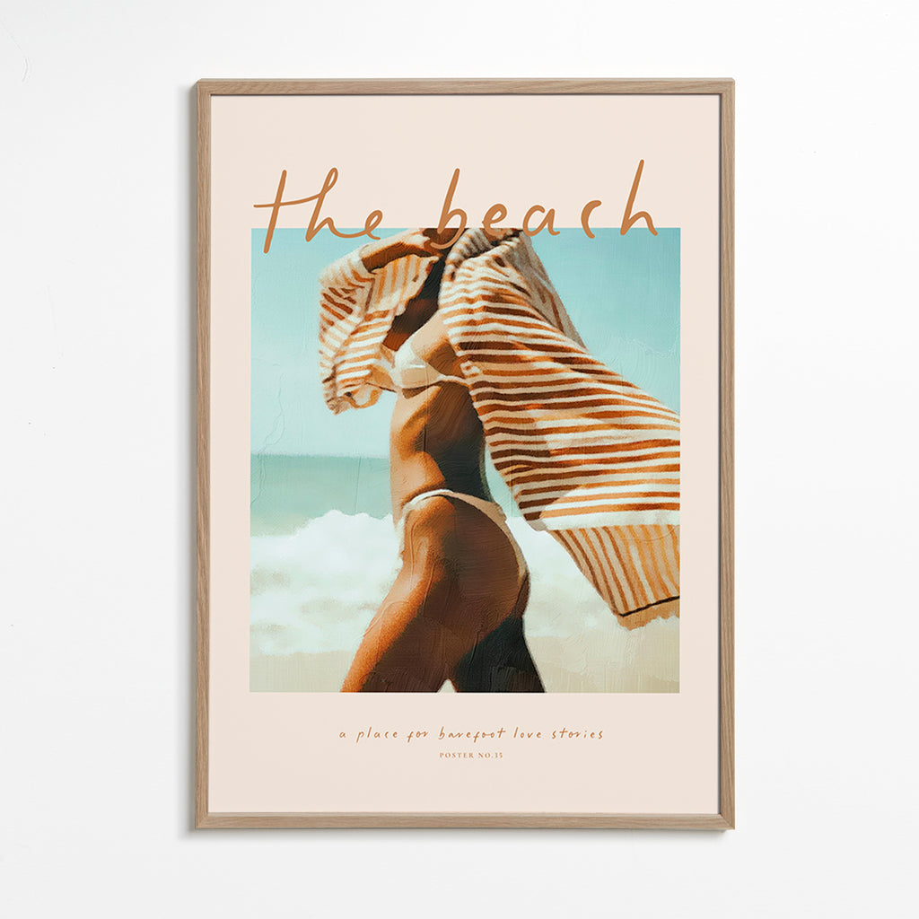 Landscape art: beach figure with striped towel