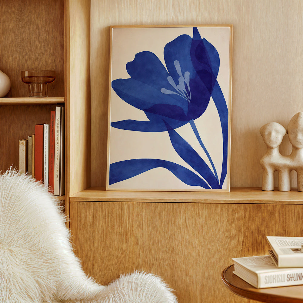 Botanical print deep blue floral study